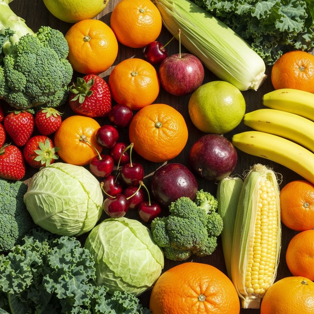 Colorful fresh fruits and vegetables